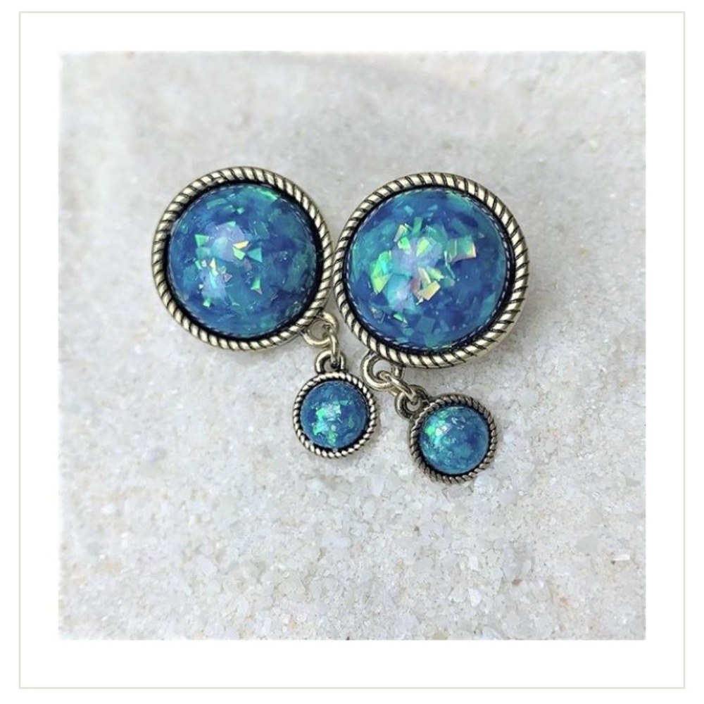 5/8" Double Aqua Imitation Opal Dangle Plug